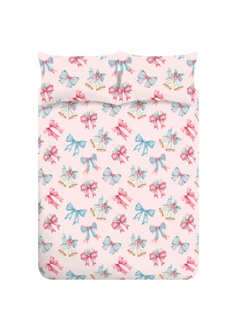 Catherine Lansfield Pink Christmas Bows & Bells Reversible Duvet Cover Set