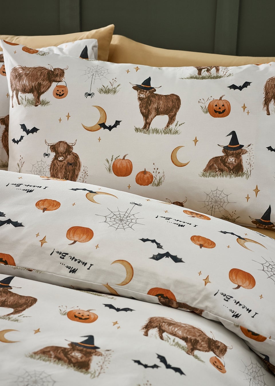 Catherine Lansfield Natural Halloween Highland Cow Reversible Duvet Cover Set