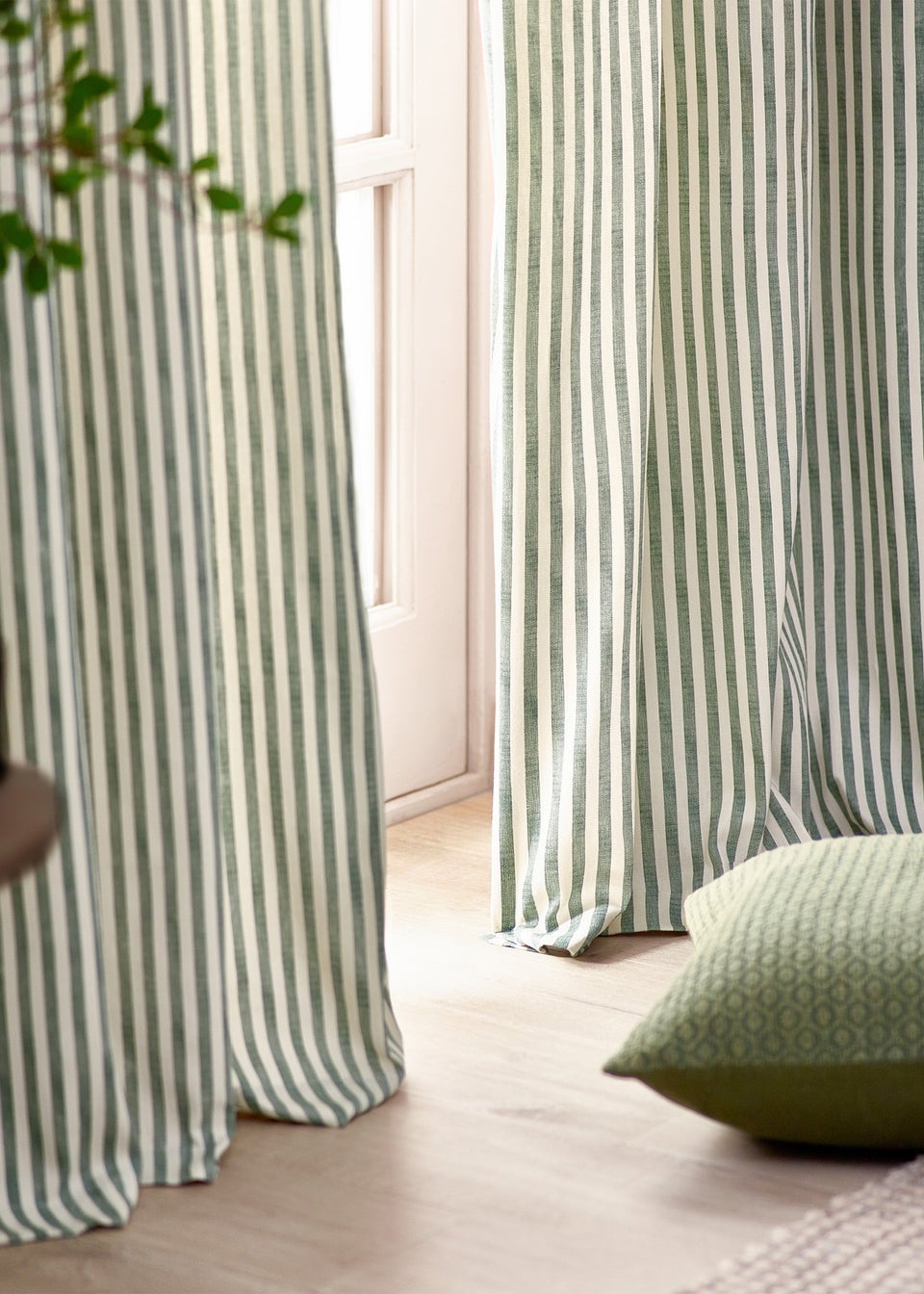 Yard Hebden Stripe Cotton Pencil Pleat Curtains Forest