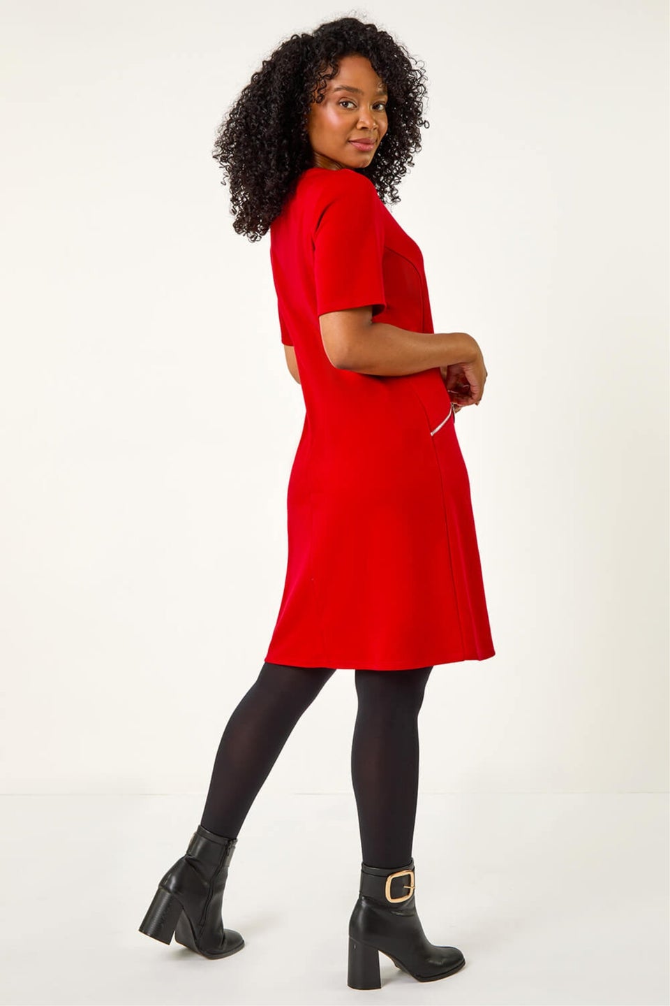 Roman Red Petite Zip Detail Pocket Shift Dress