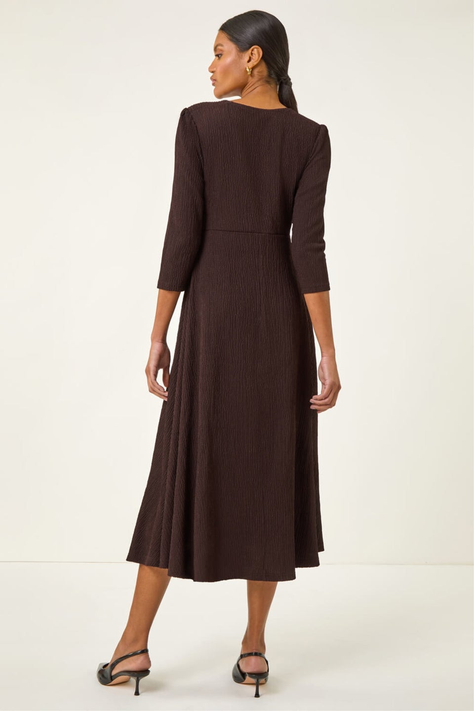 Roman Chocolate Textured Wrap Midi Dress