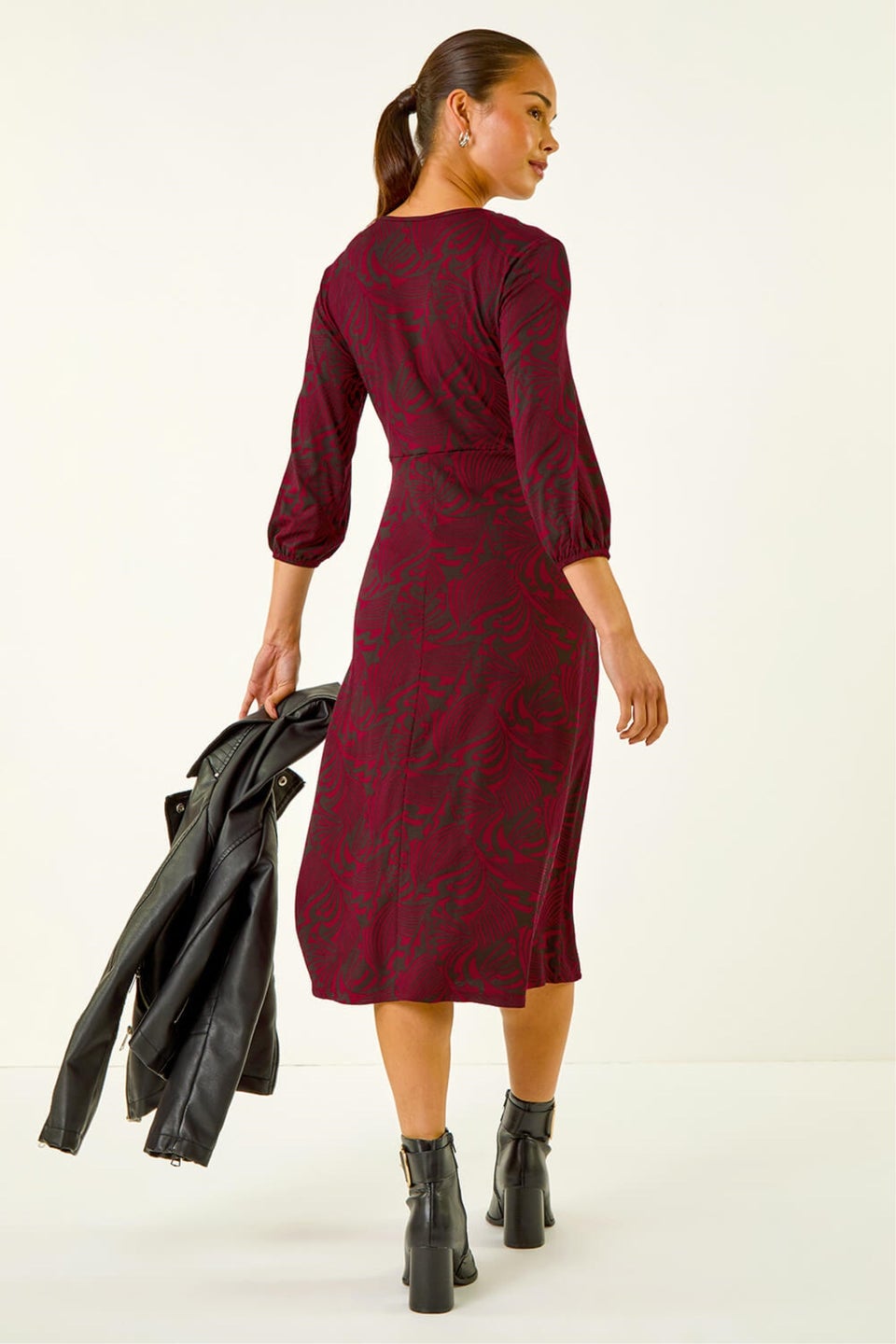 Roman Wine Petite Abstract Swirl Midi Dress