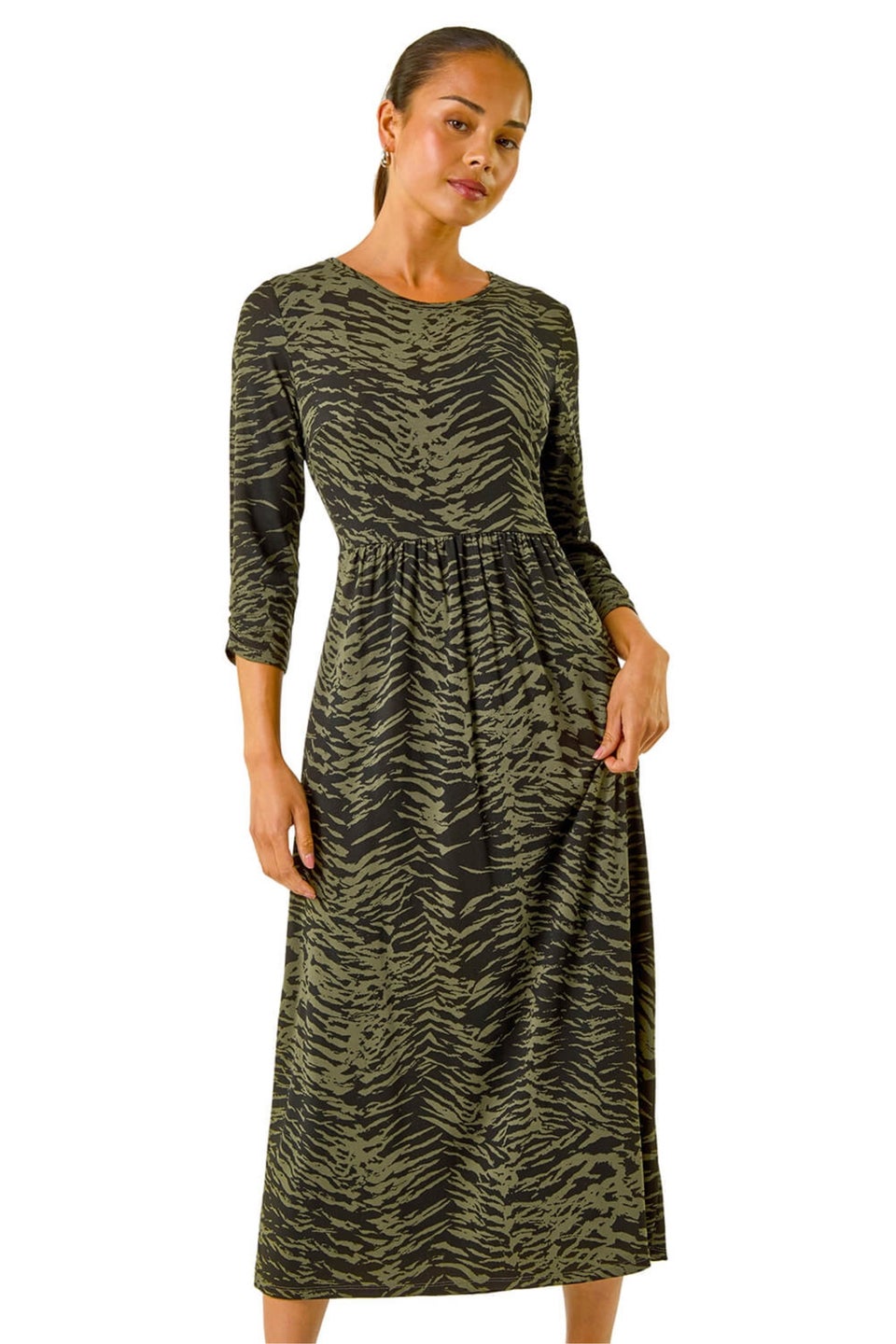 Roman Khaki Petite Abstract Animal Pocket Dress