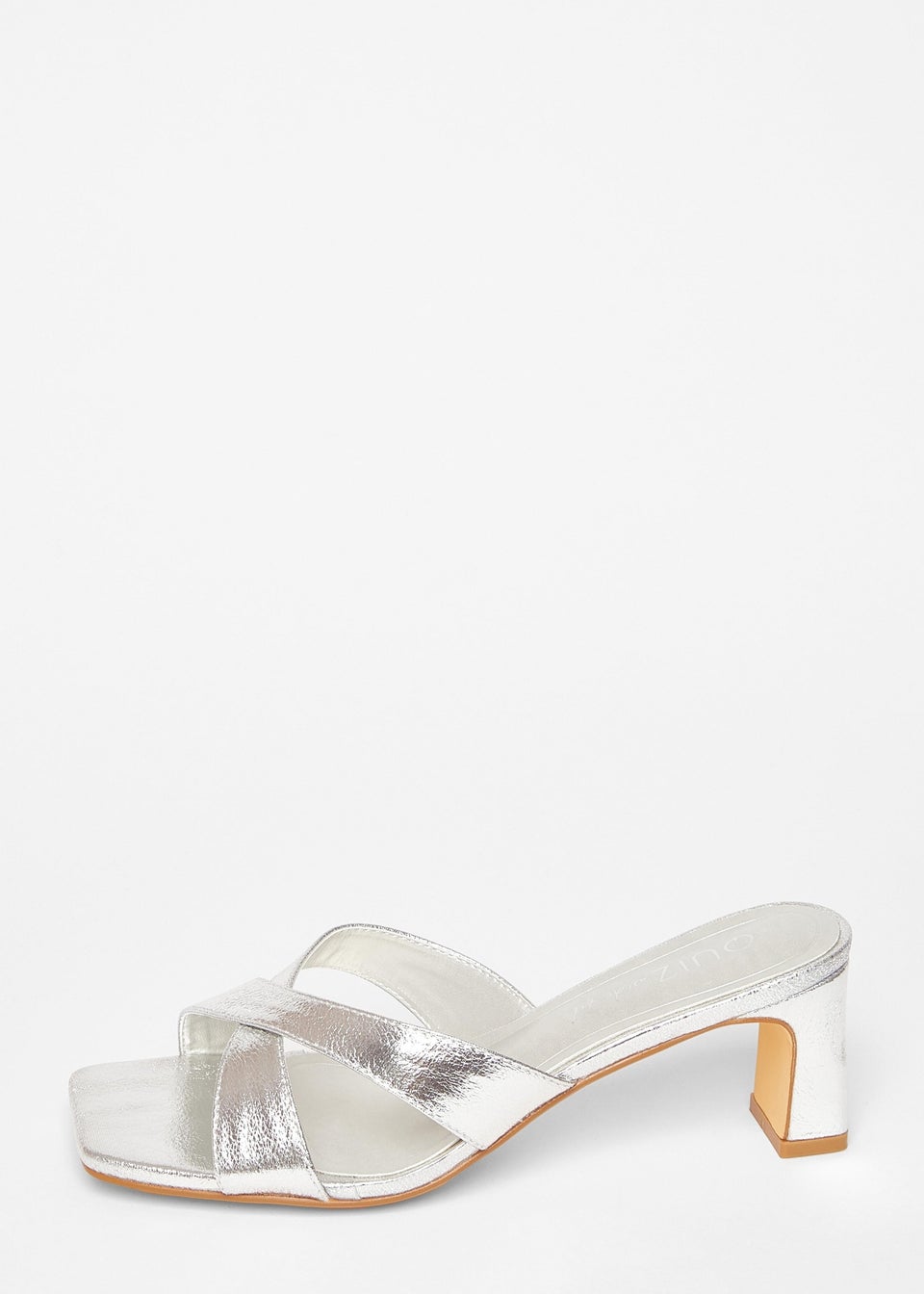 Quiz Silver Wide Fit Cross Strap Mule Heels