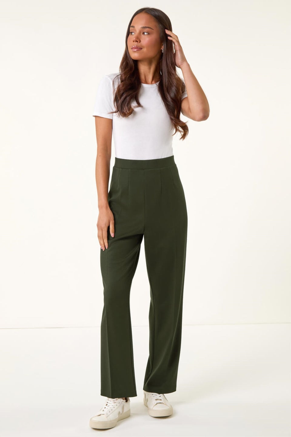 Roman Khaki Petite Straight Leg Ponte Stretch Trouser
