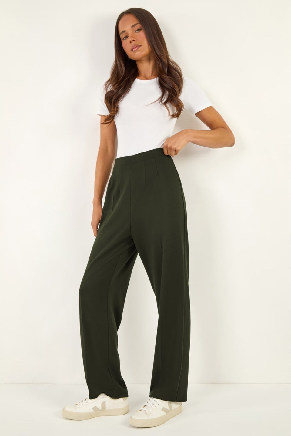 Roman Khaki Petite Straight Leg Ponte Stretch Trouser