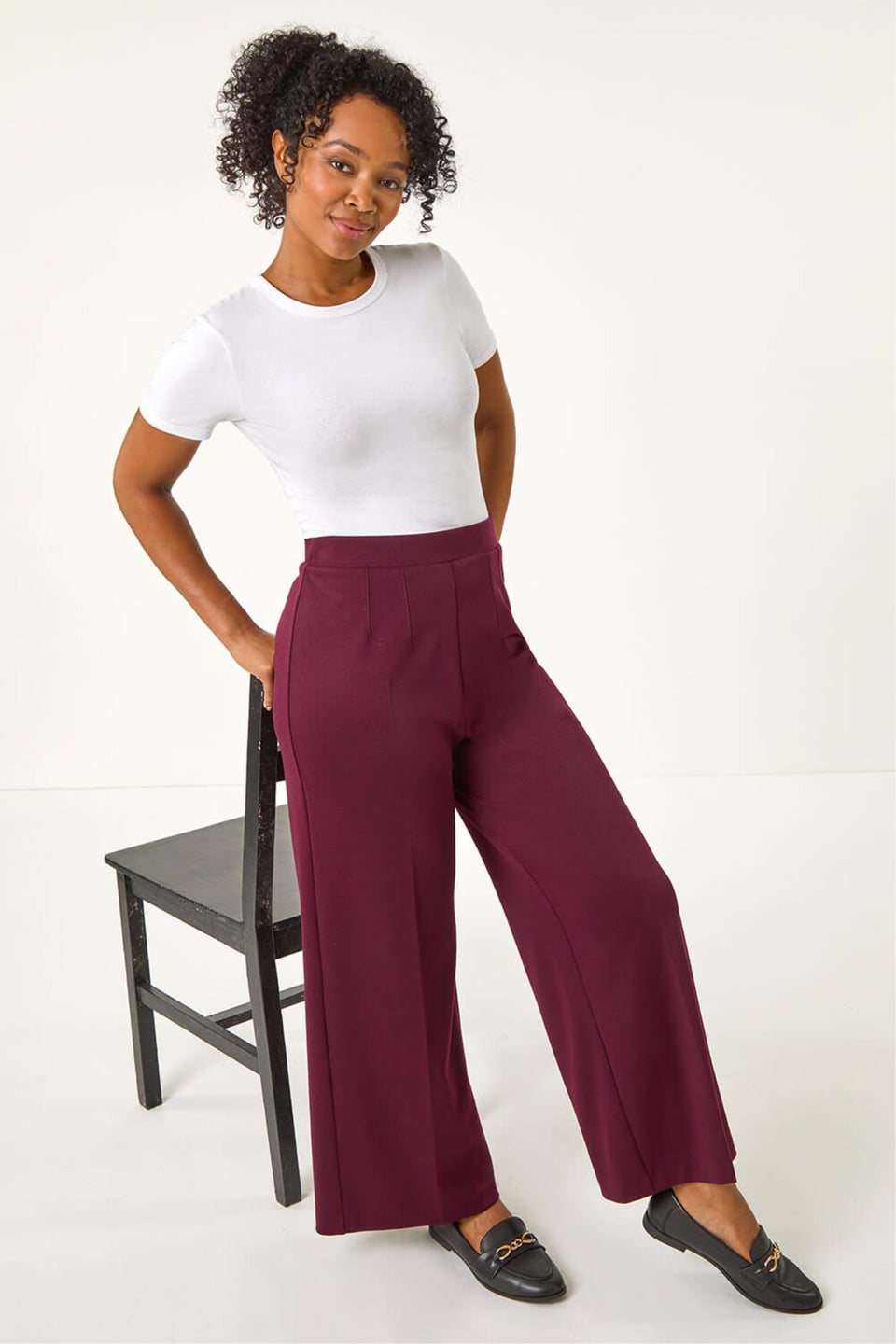 Roman Wine Petite Wide Leg Ponte Stretch Trouser