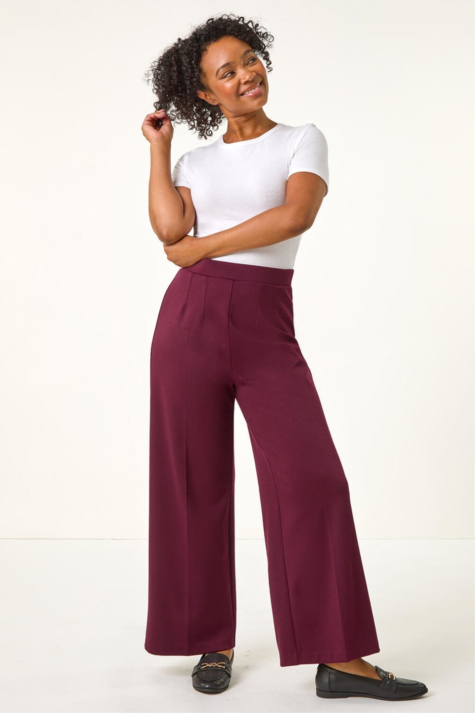 Roman Wine Petite Wide Leg Ponte Stretch Trouser