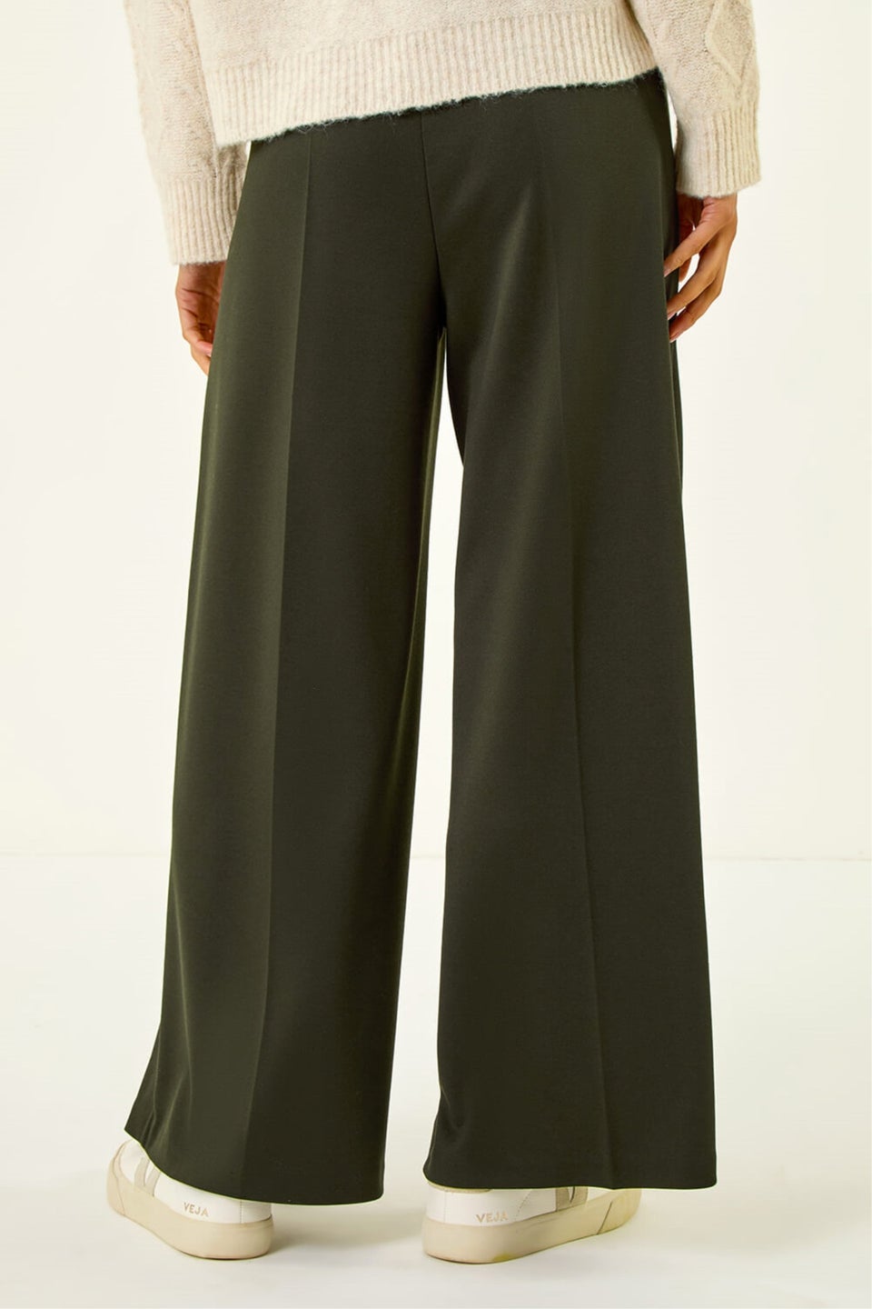 Roman Khaki Petite Wide Leg Ponte Stretch Trouser