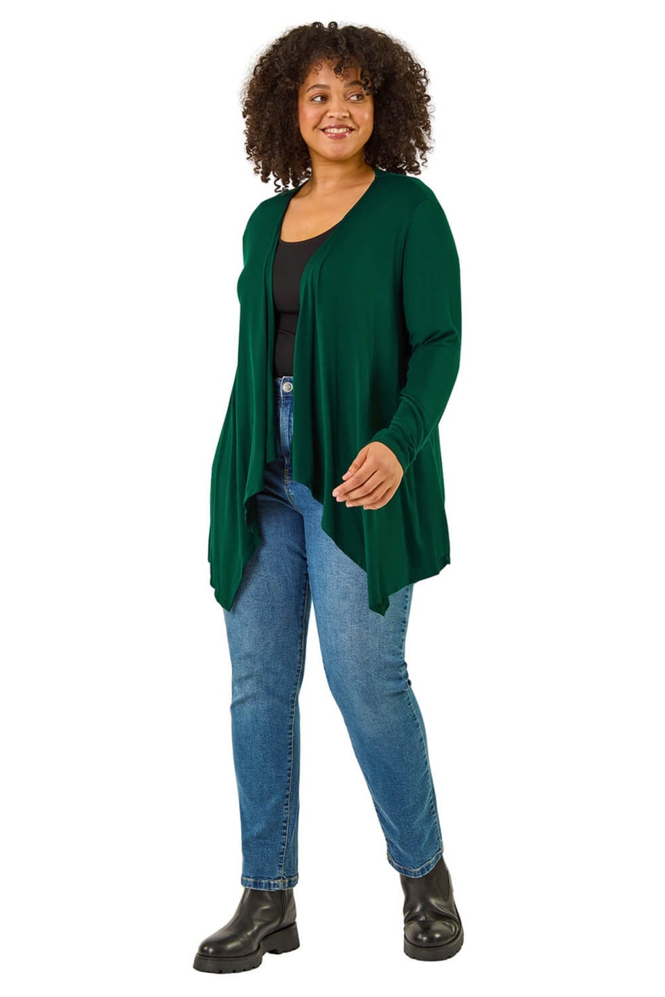 Roman Green Curve Waterfall Front Jersey Cardigan