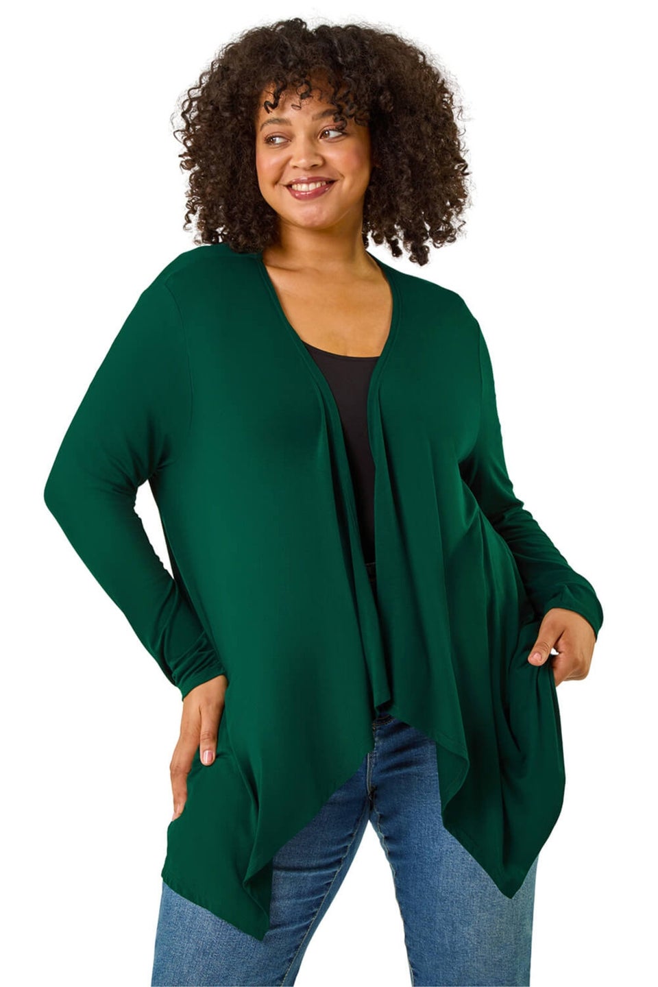 Roman Green Curve Waterfall Front Jersey Cardigan