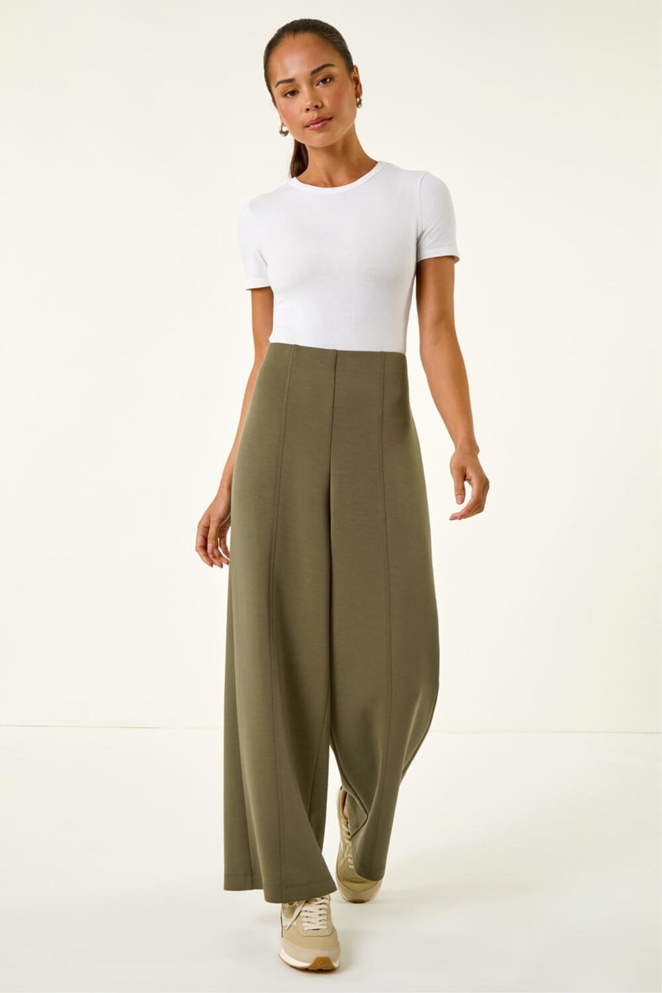 Roman Khaki Petite Front Seam Stretch Trouser