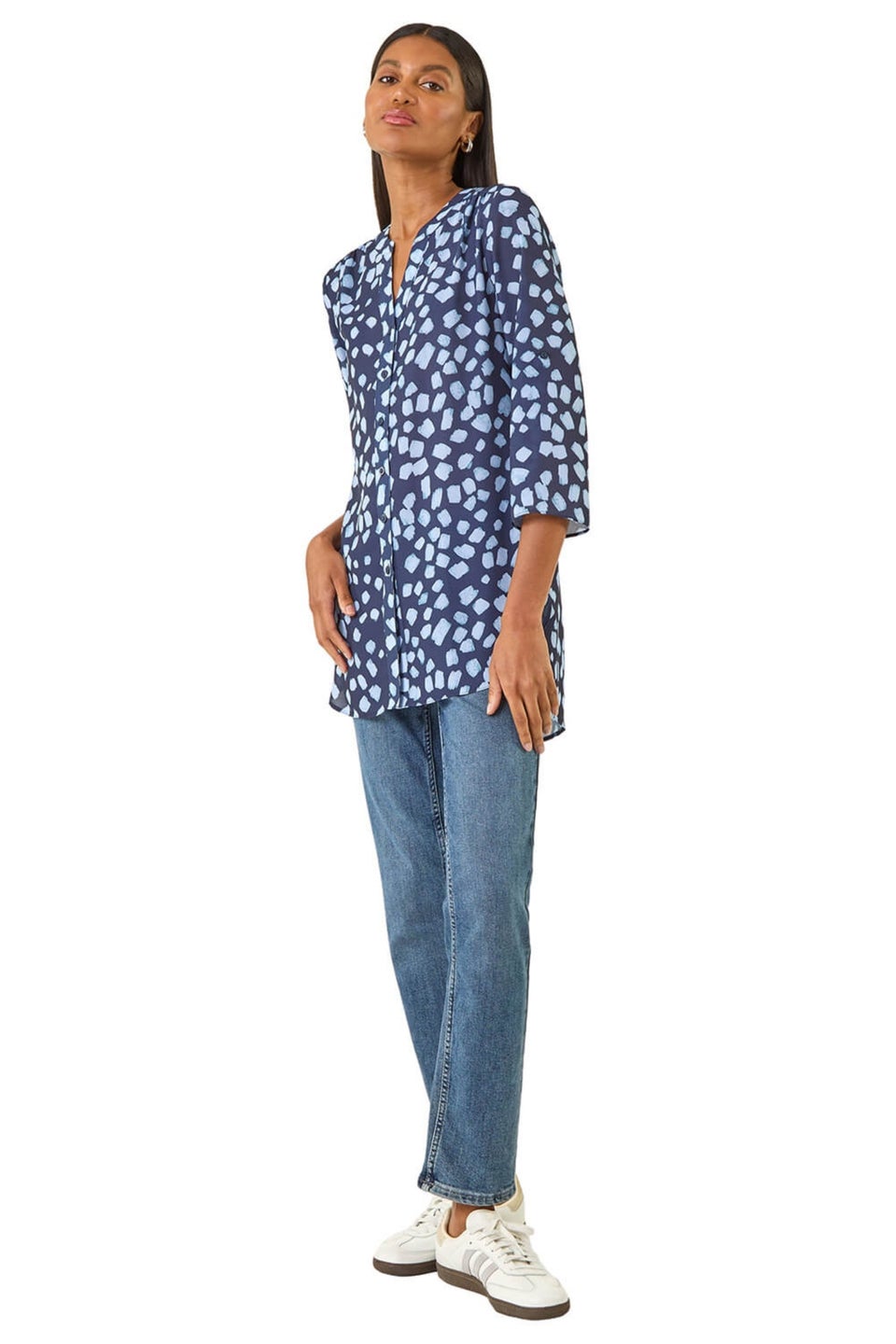Roman Blue Abstract Spot Print Stretch Shirt