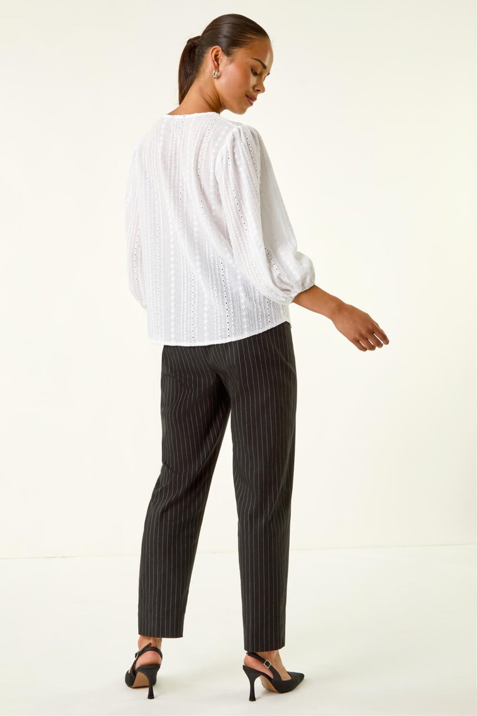 Roman White Petite Textured Buttoned Blouse