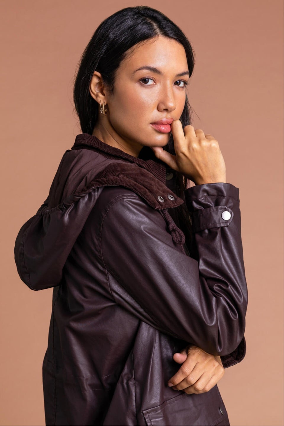 Roman Chocolate Waxed Longline Hooded Coat