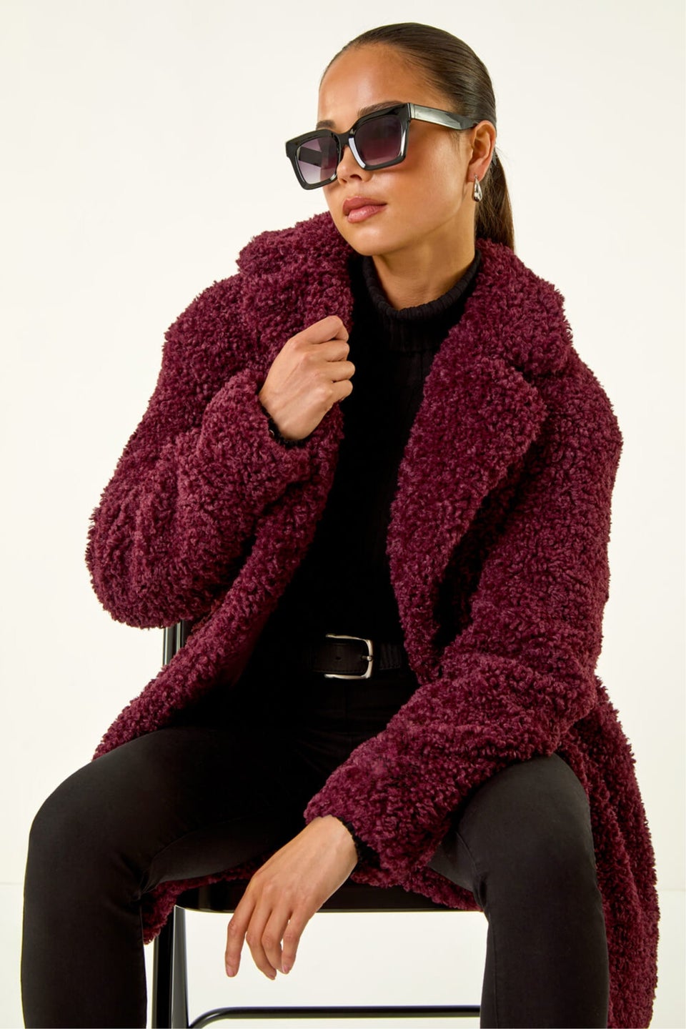 Roman Wine Petite Teddy Longline Coat