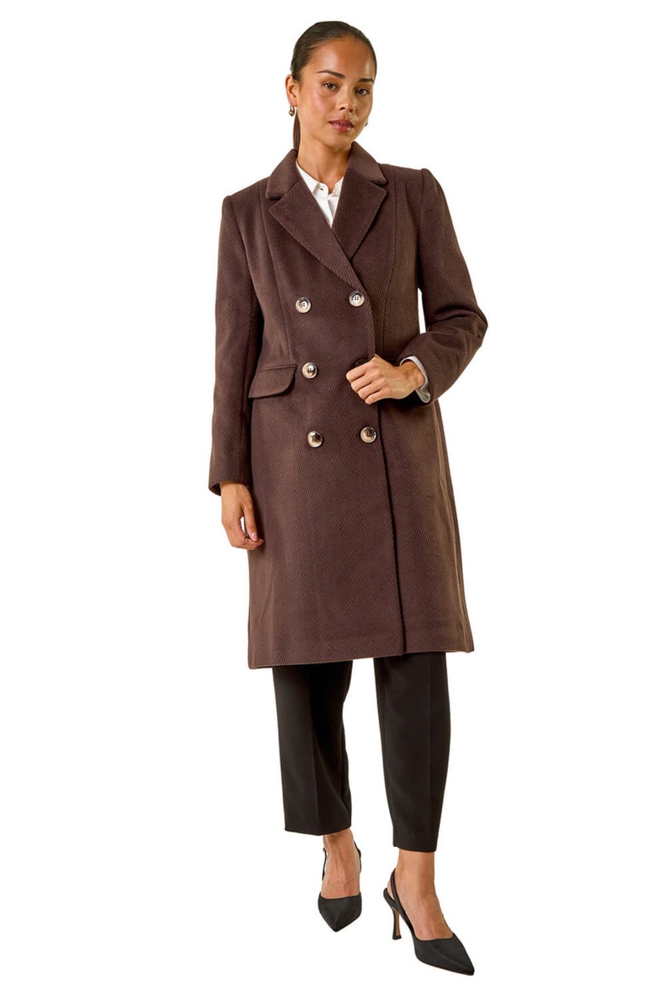 Roman Chocolate Petite Double Breasted Coat