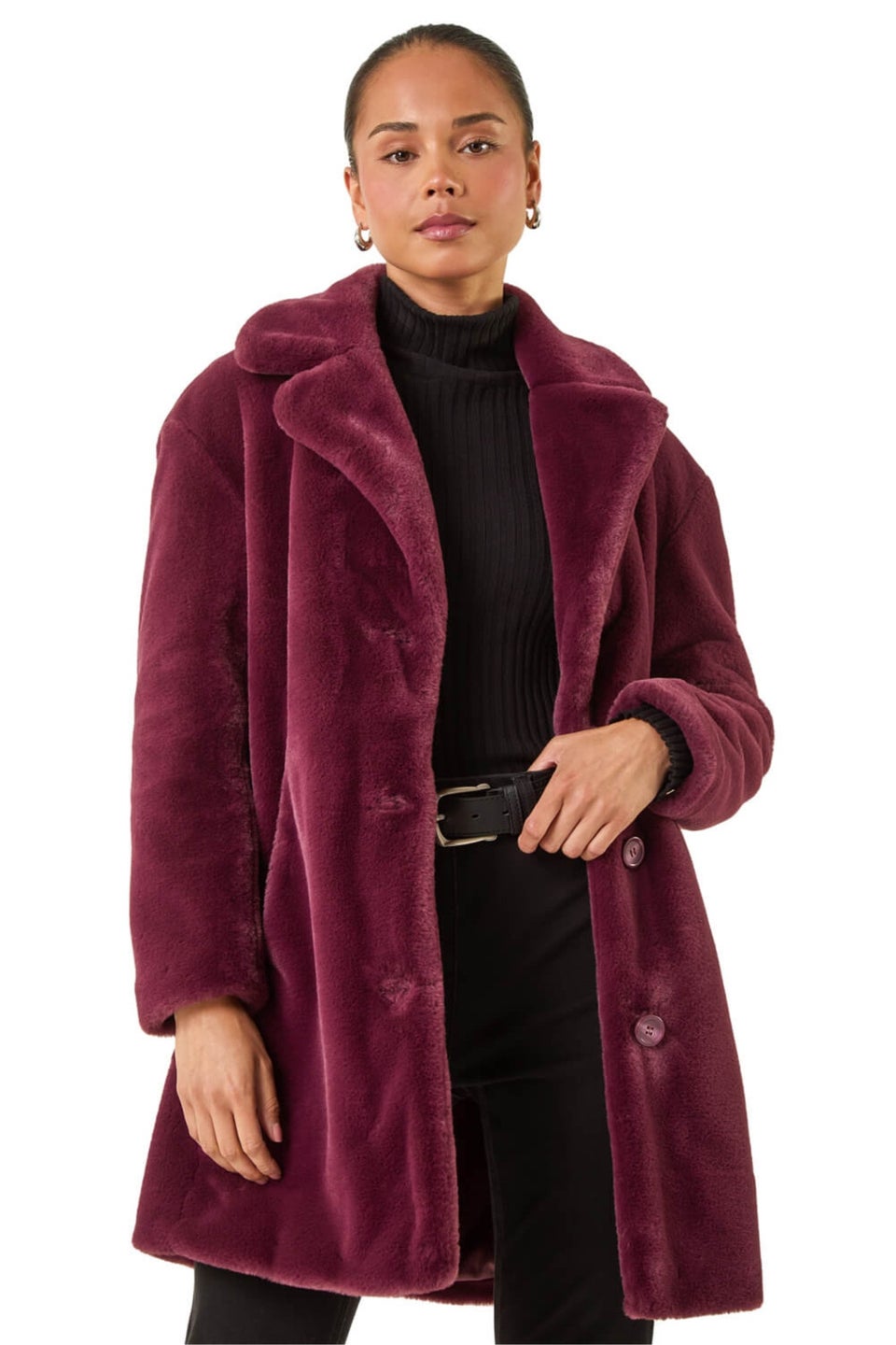 Roman Wine Petite Longline Fur Coat