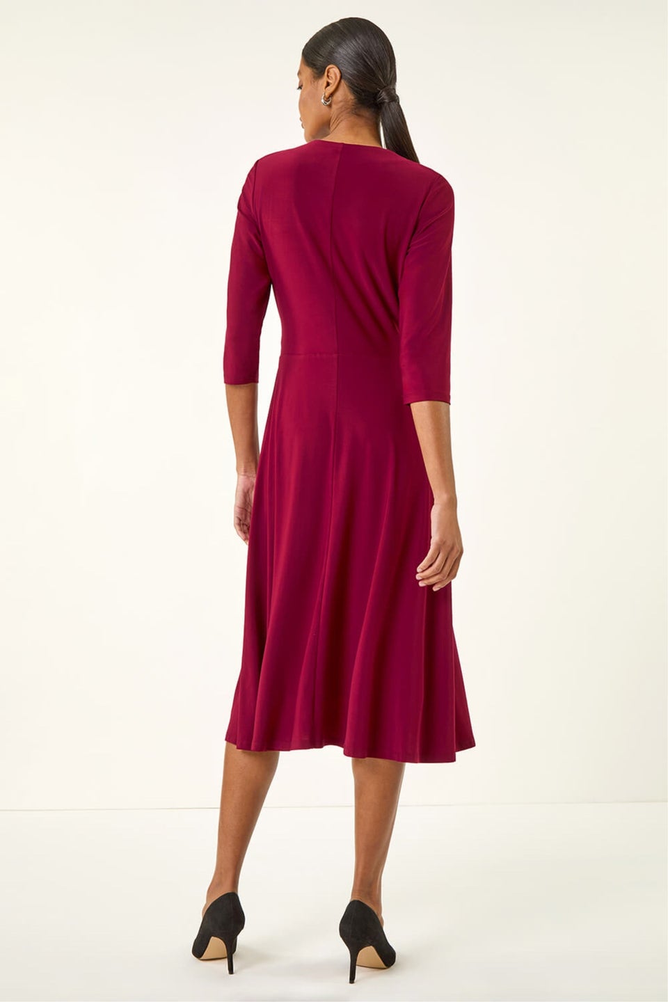 Roman Wine Stretch Crossover Midi Dress