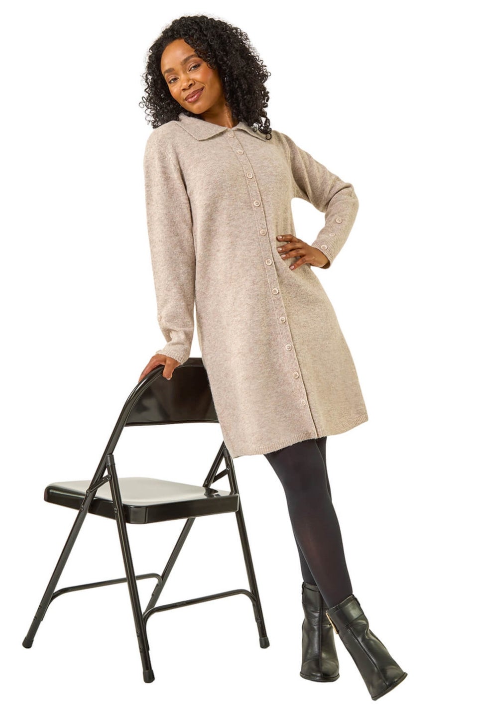 Roman Stone Petite Collared Knit Shift Dress