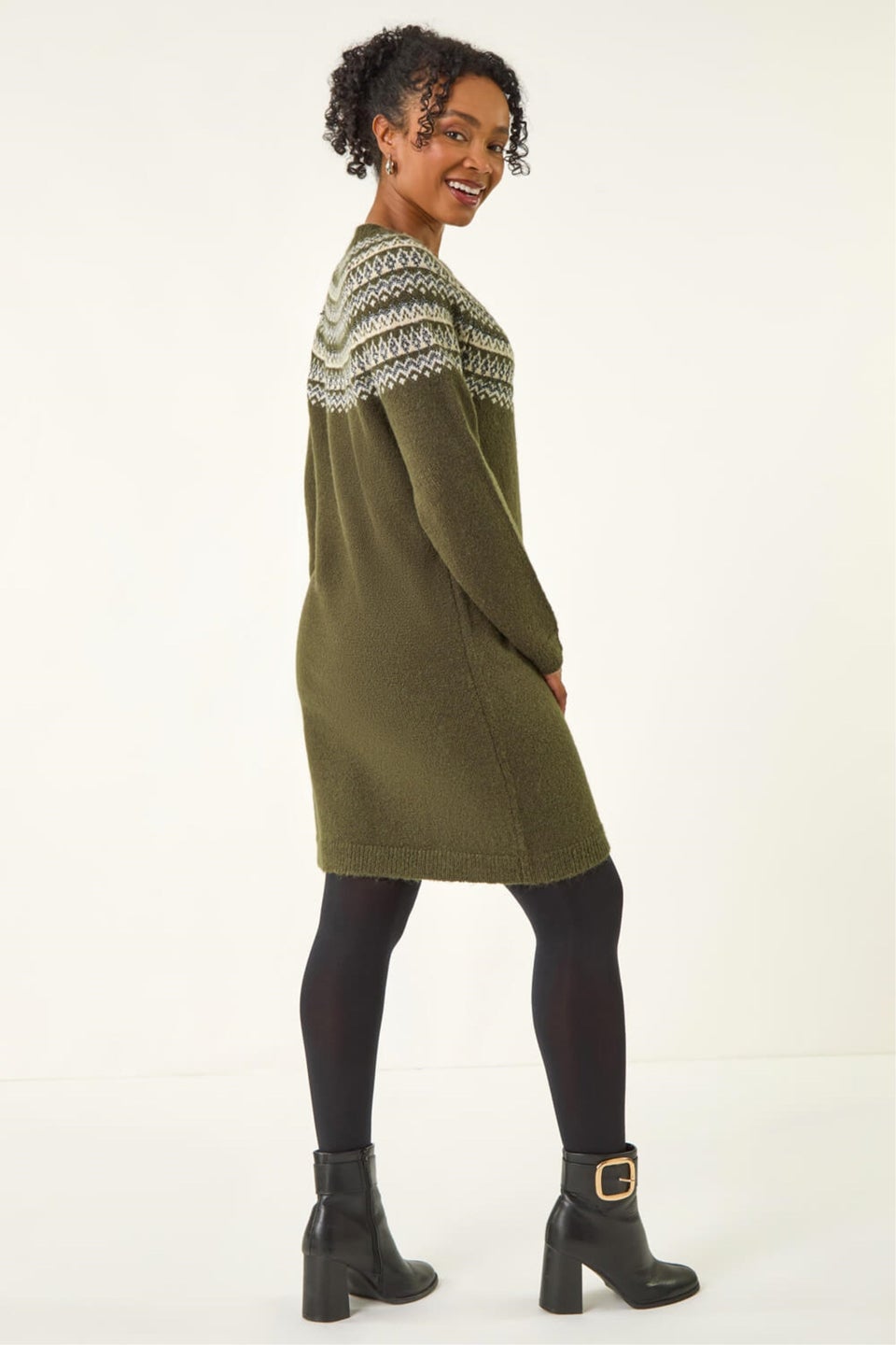 Roman Khaki Petite Fairisle Knit Jumper Dress