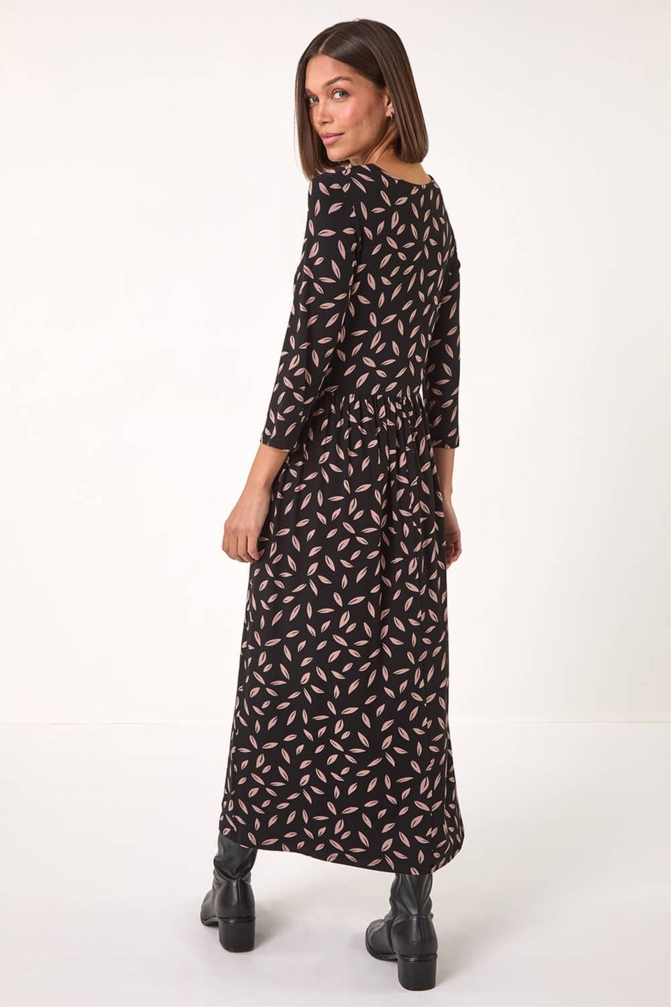 Roman Black Scattered Floral Print Midi Dress