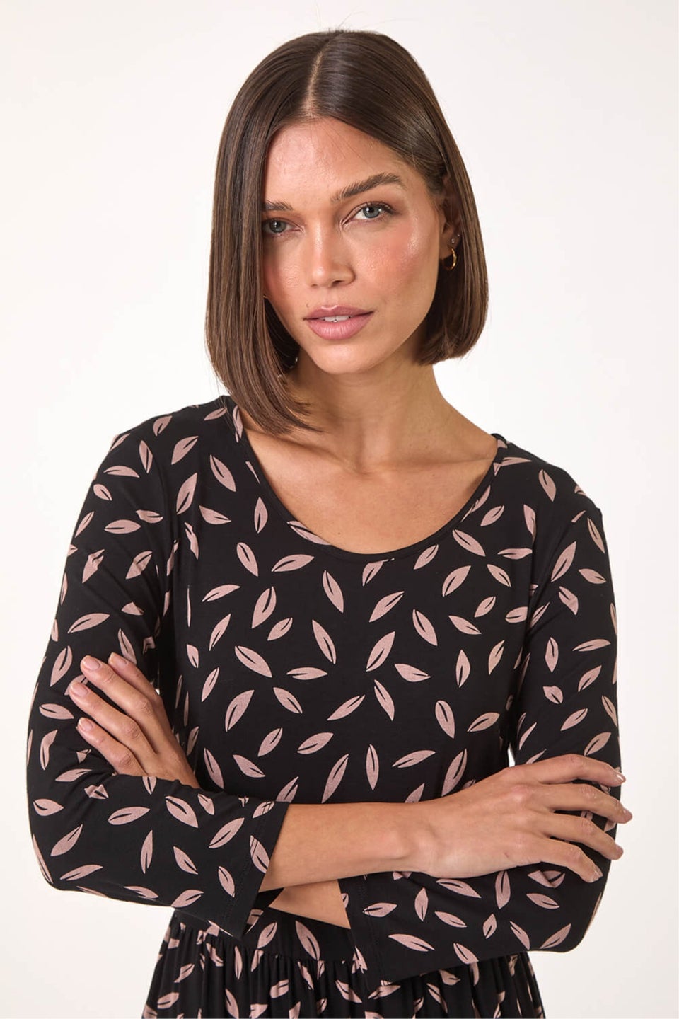 Roman Black Scattered Floral Print Midi Dress