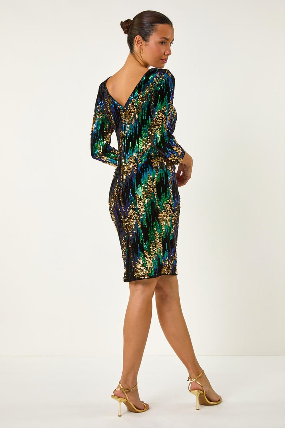 Roman Green Sequin Velvet Dress