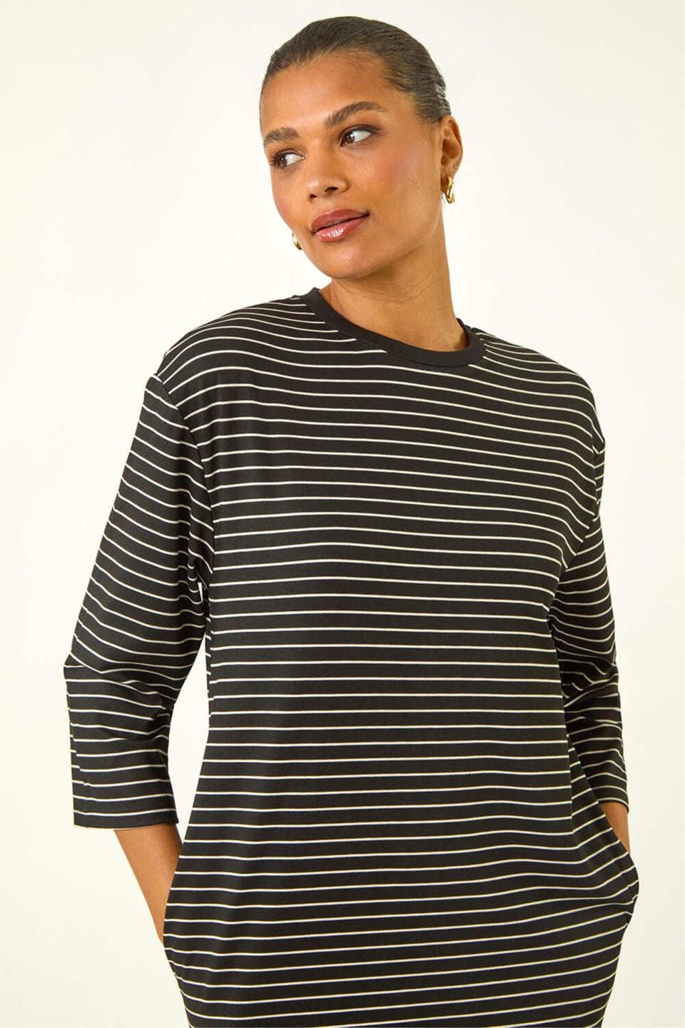 Roman Black Stripe Jersey Stretch T-Shirt Dress