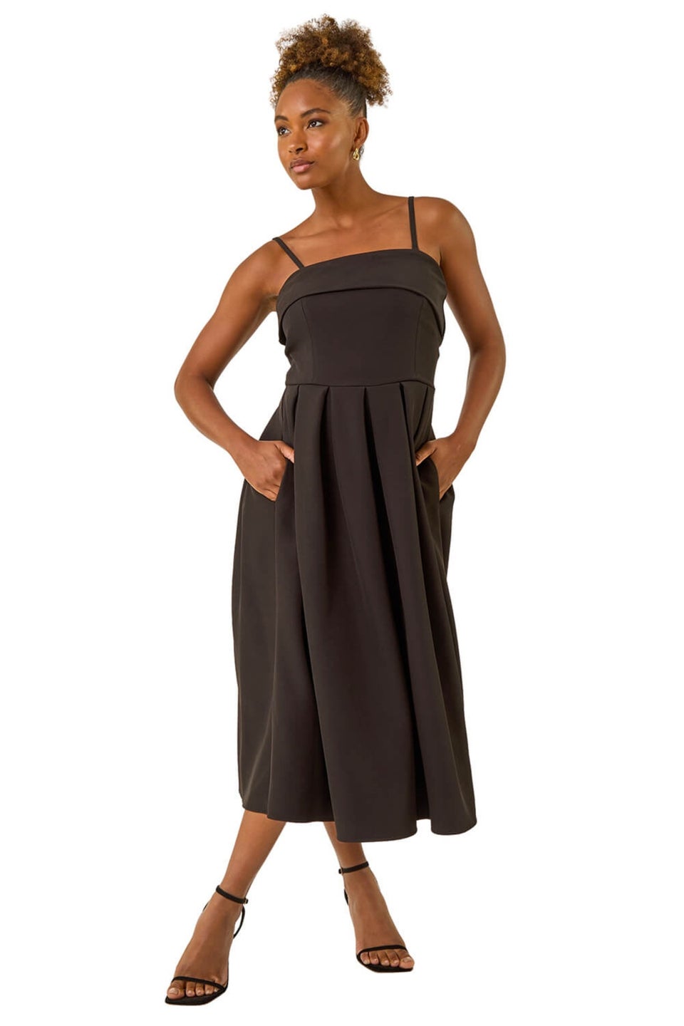 Roman Black Bardot Premium Stretch Midi Dress
