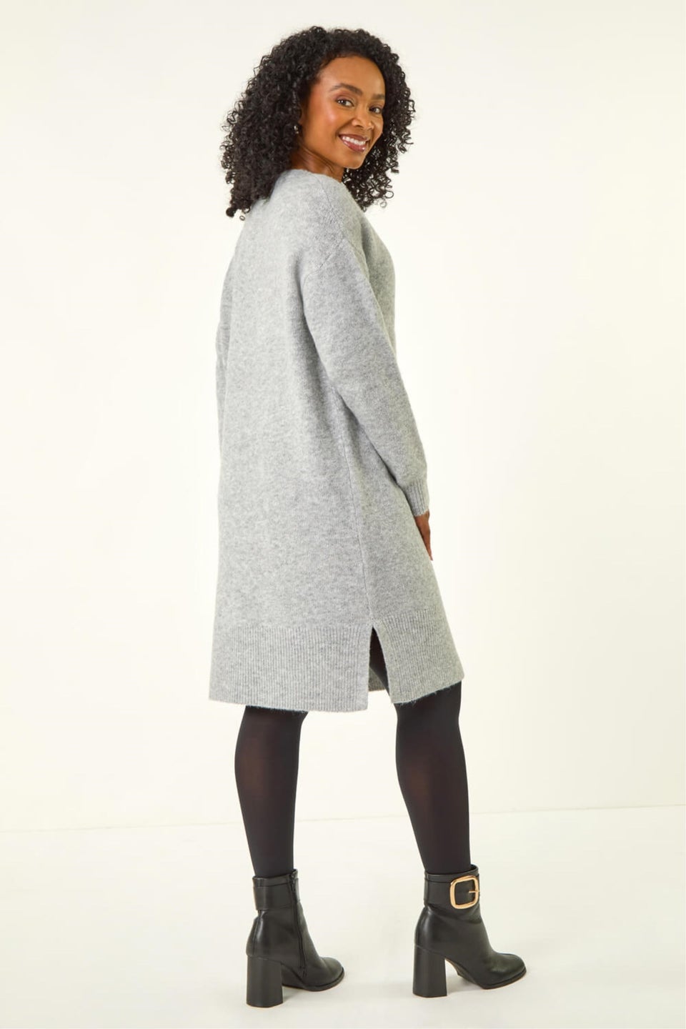 Roman Grey Petite Knitted Pintuck Shift Dress