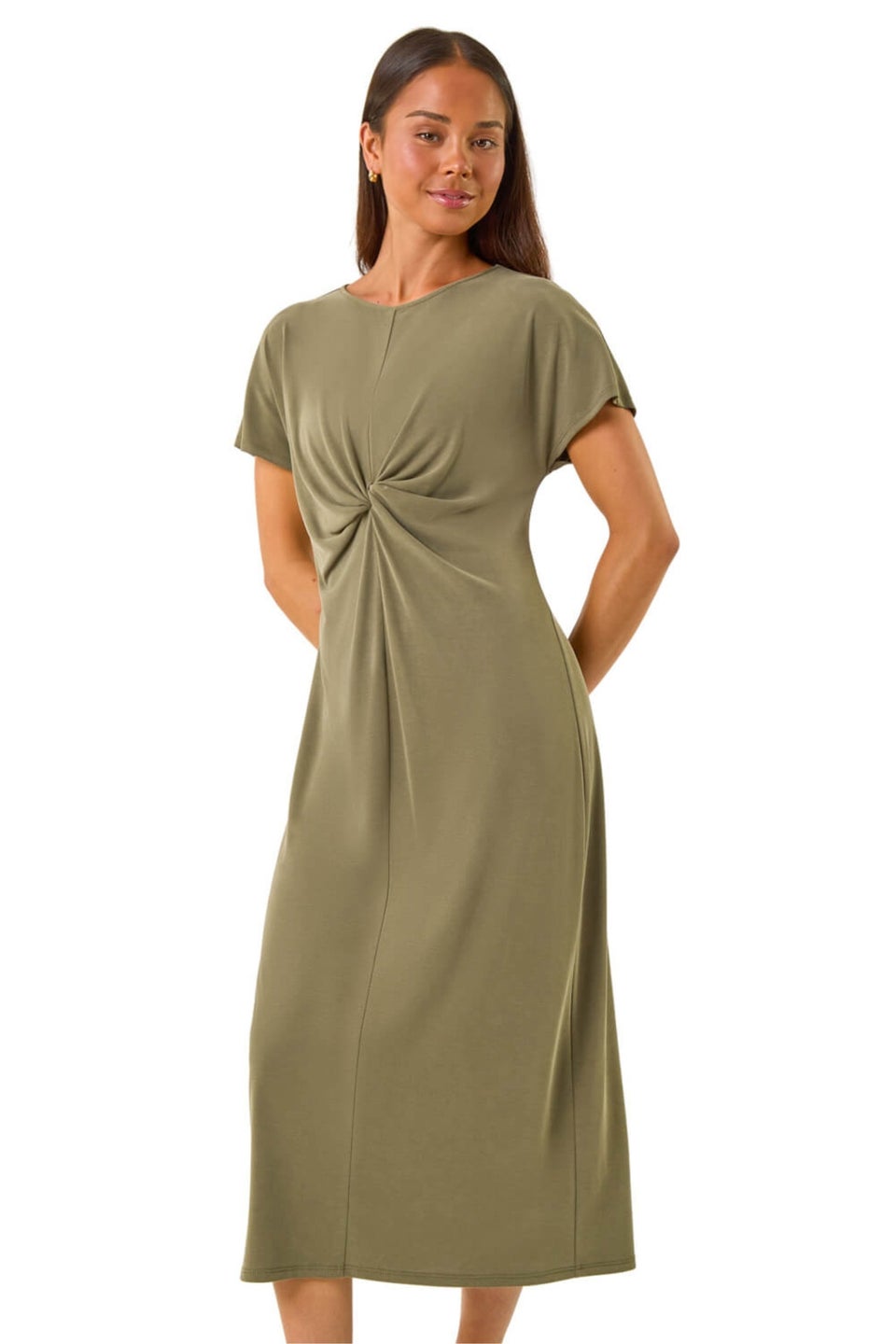 Roman Khaki Petite Twist Front Midi Dress
