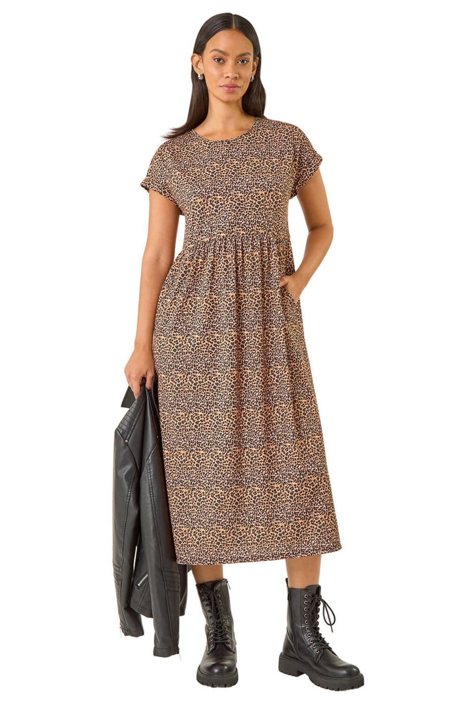 Dusk Biscuit Leopard Print Midi Stretch Dress