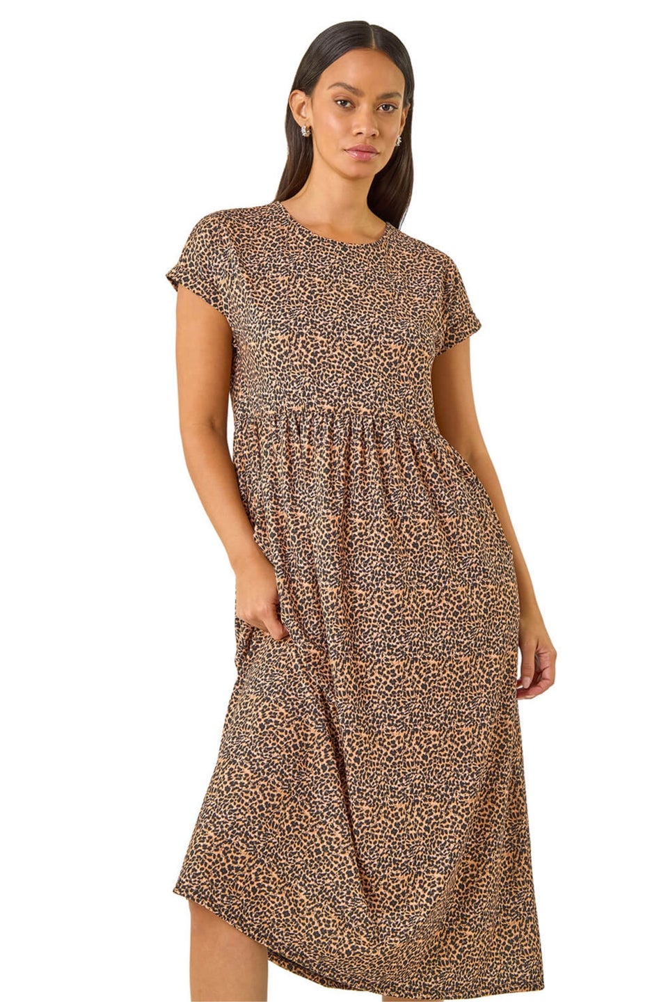 Dusk Biscuit Leopard Print Midi Stretch Dress
