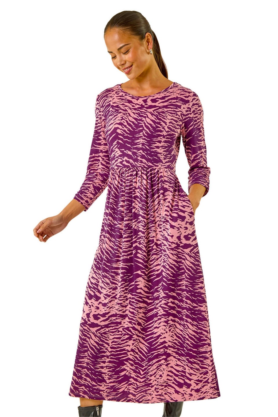 Roman Purple Petite Abstract Animal Pocket Dress
