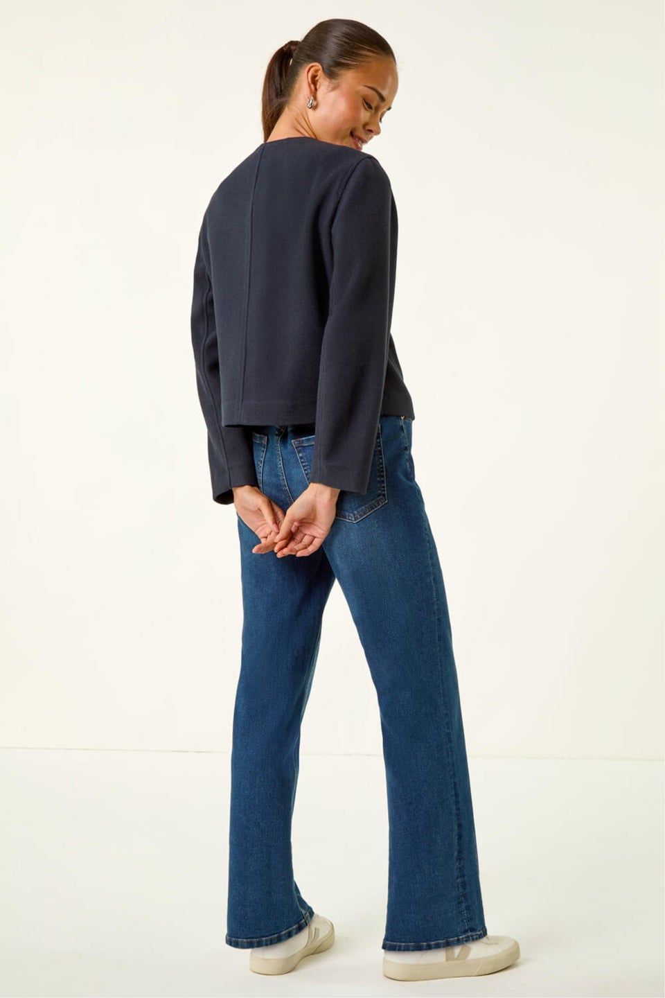 Roman Navy Petite Button Up Pocket Jacket