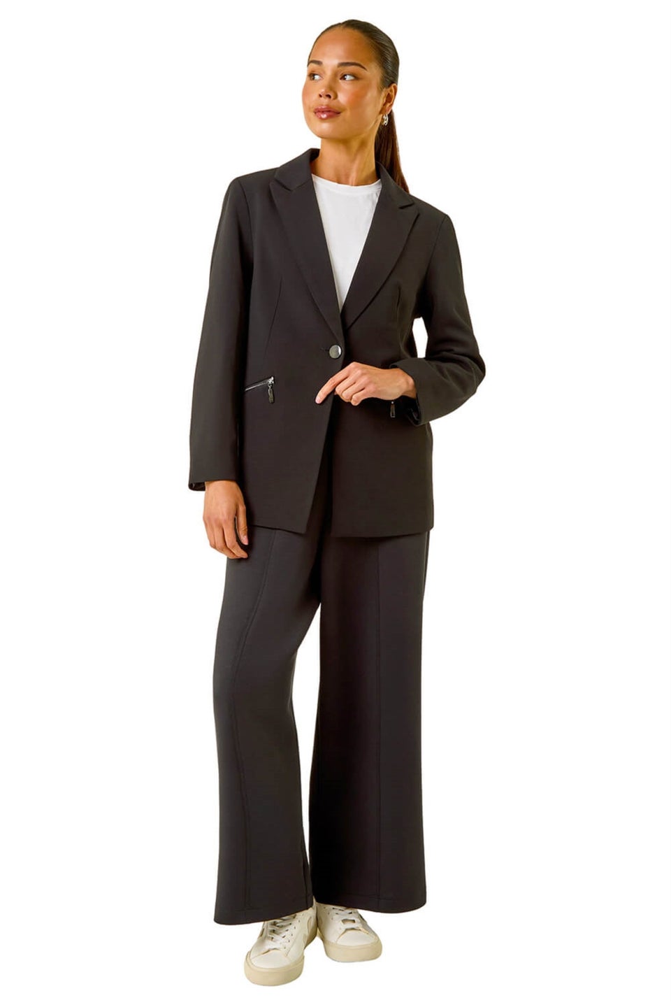 Roman Black Petite Zip Pocket Stretch Blazer