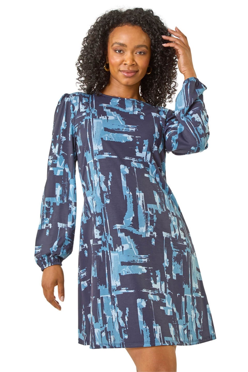 Roman Blue Petite Abstract Swing Dress