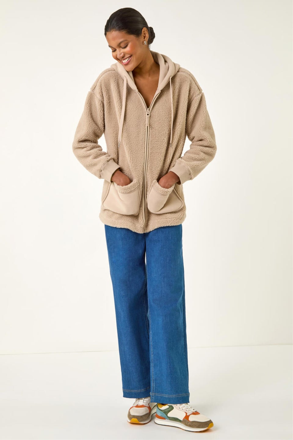 Roman Stone Hooded Borg Zip Through Jacket