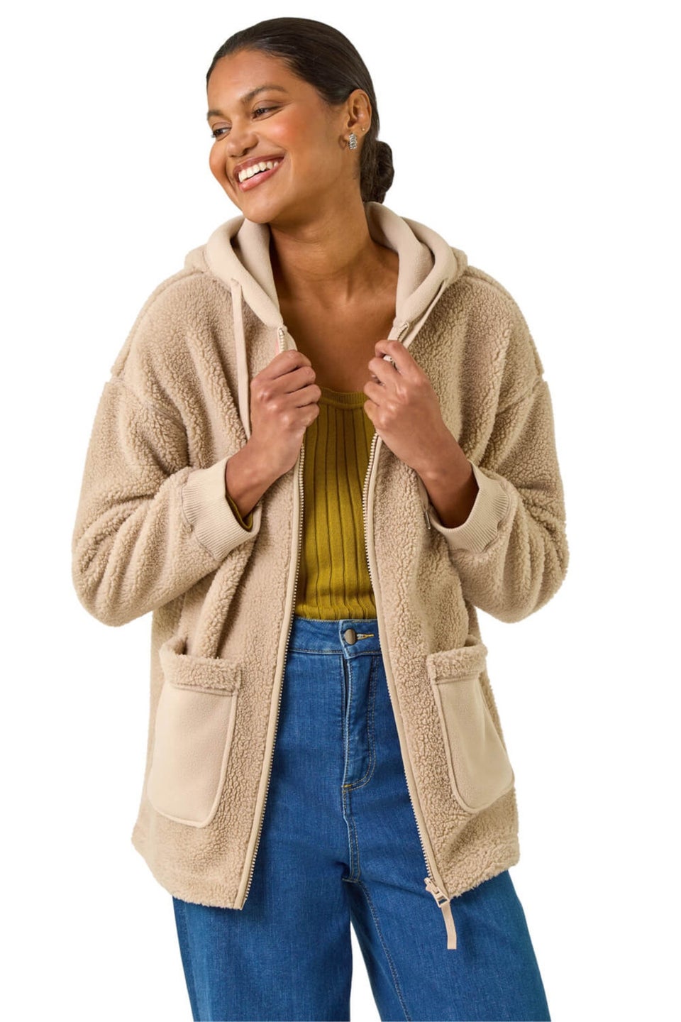 Roman Stone Hooded Borg Zip Through Jacket
