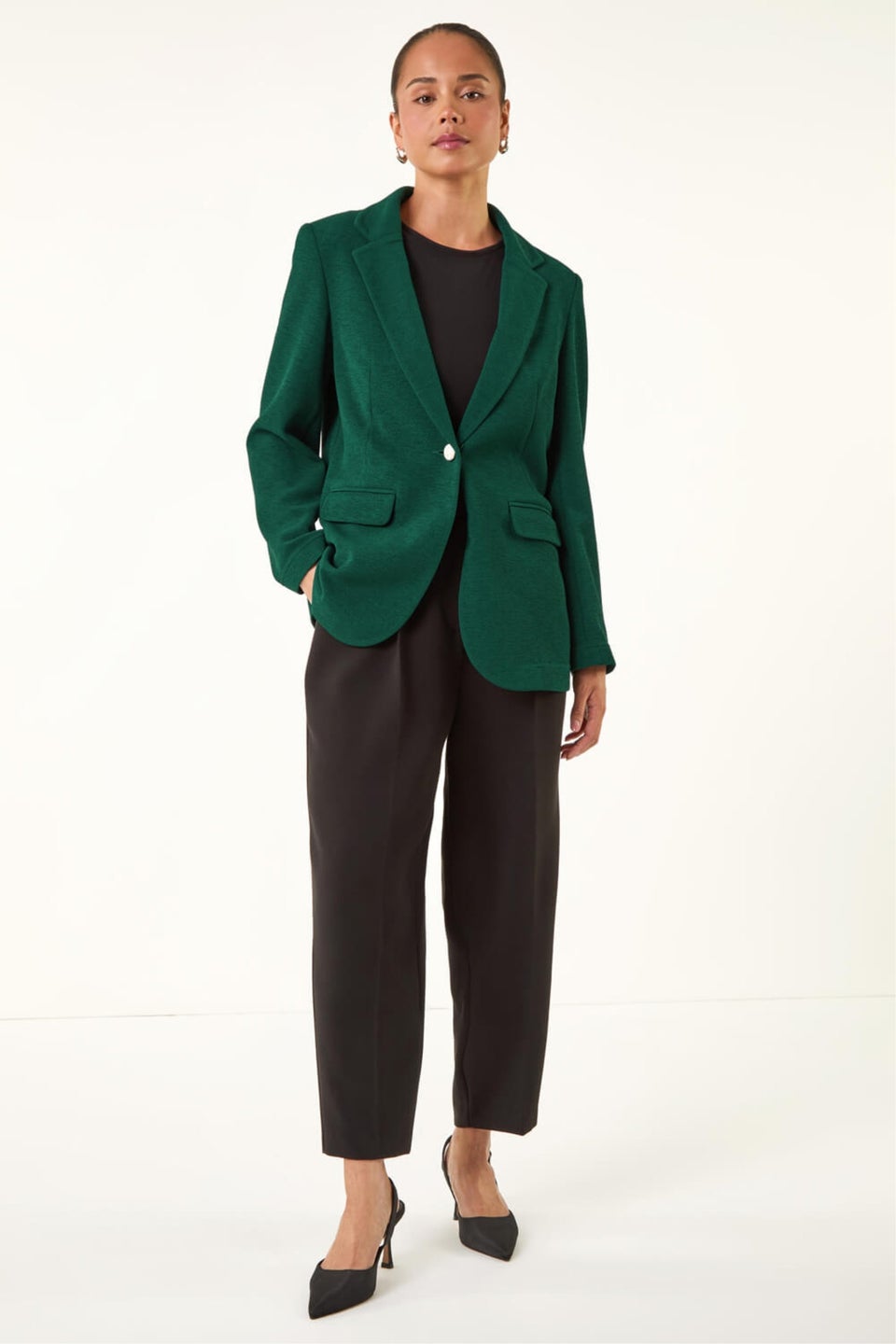 Roman Teal Petite Textured Buttoned Blazer