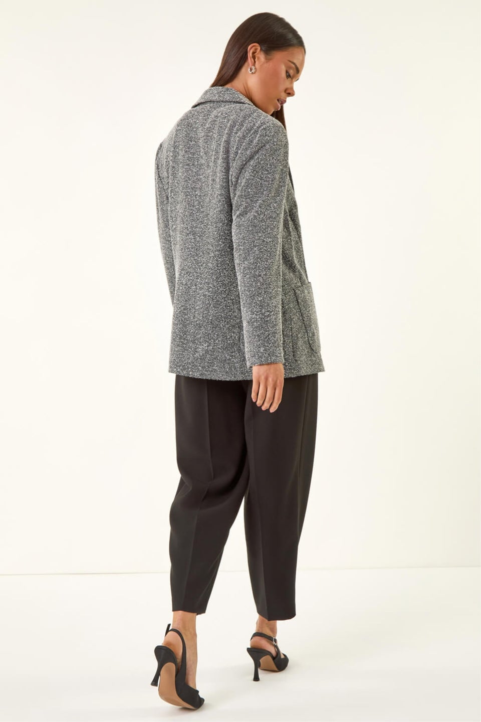 Roman Black Petite Herringbone Pocket Blazer