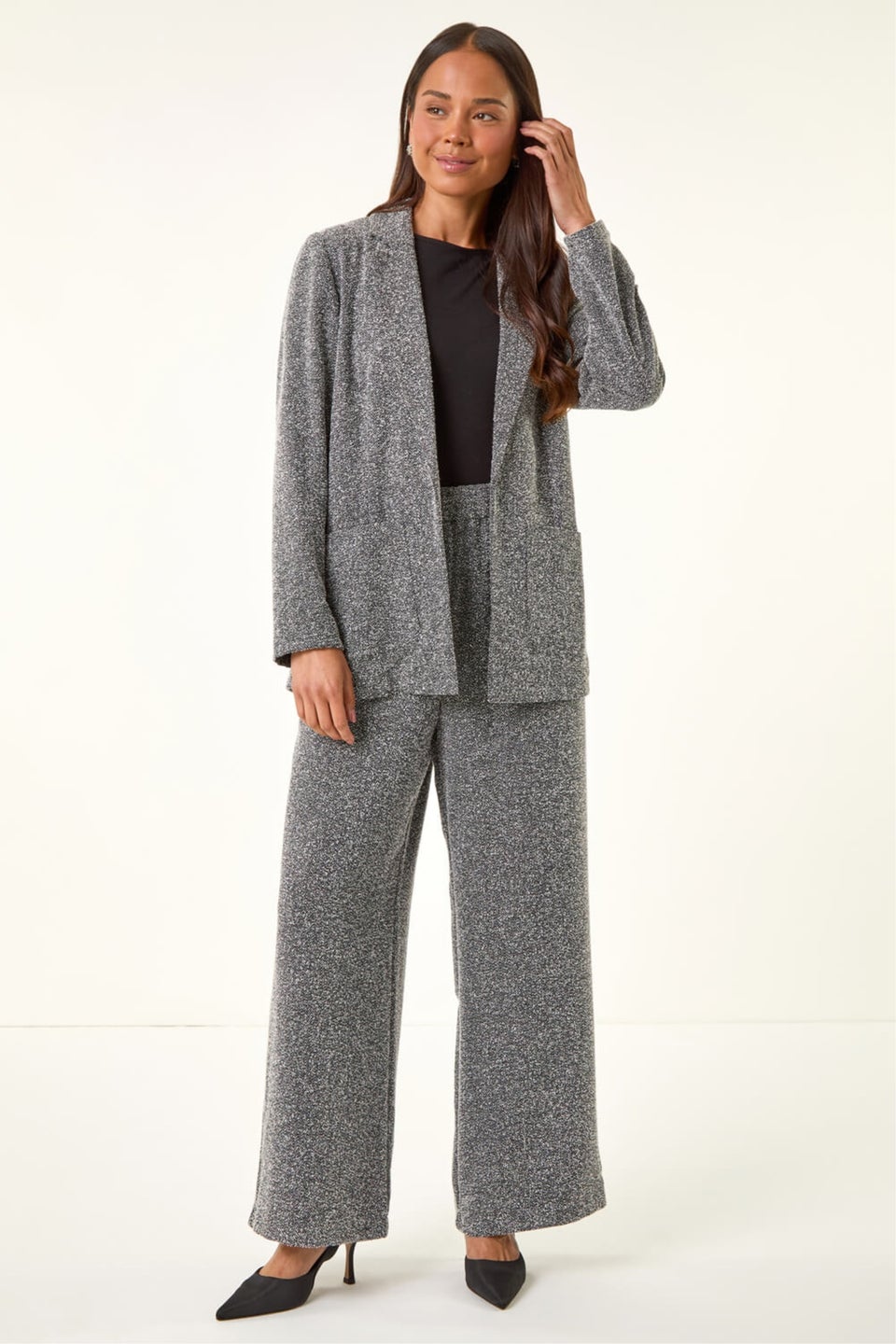 Roman Black Petite Herringbone Pocket Blazer