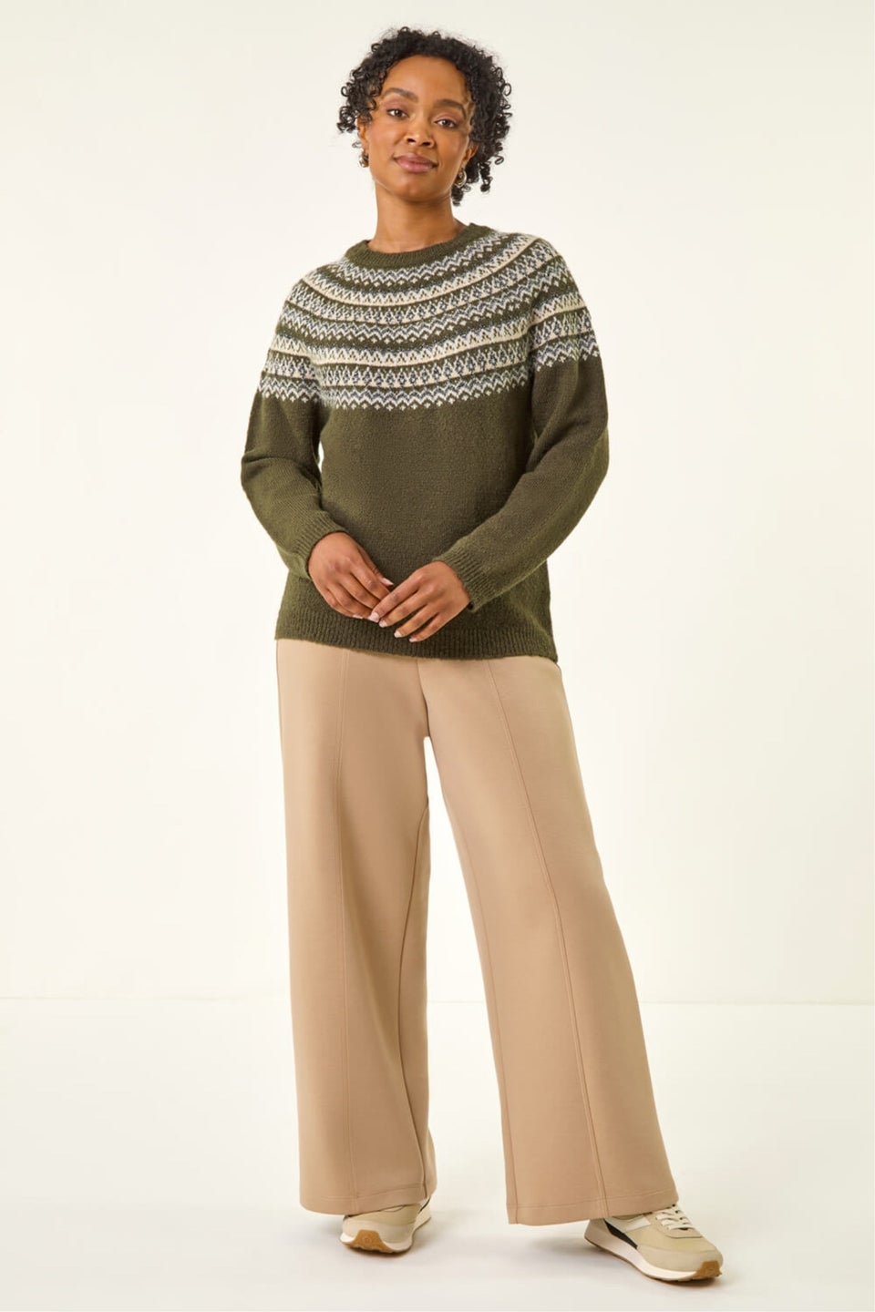 Roman Khaki Petite Metallic Fairisle Jumper