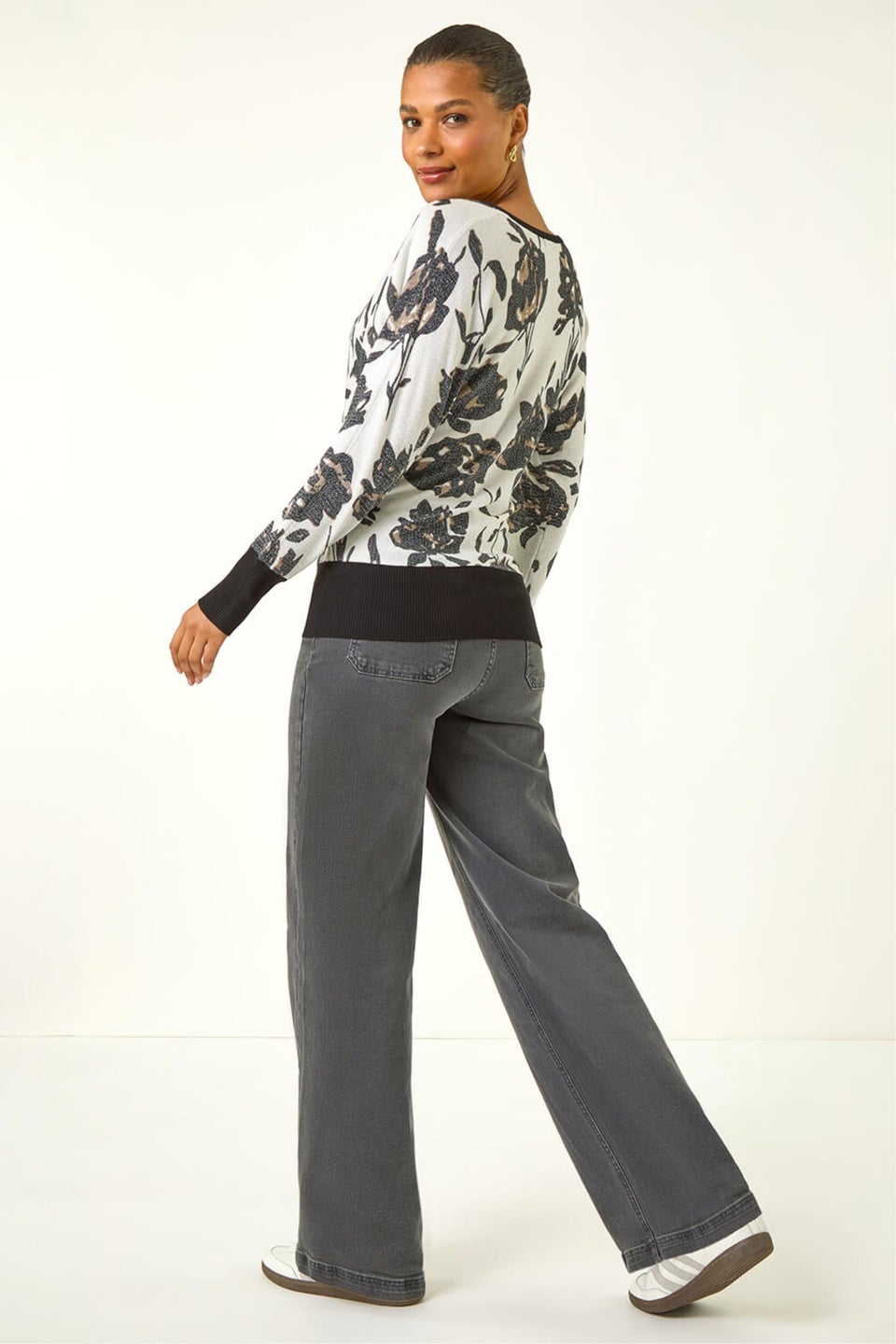 Roman Ivory Floral Print V-Neck Knit Jumper