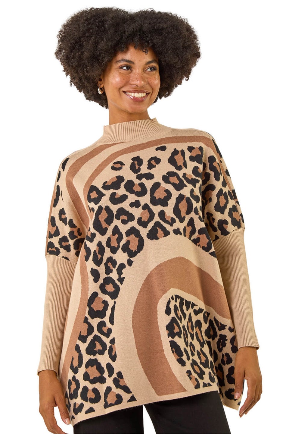 Roman Tan Abstract Leopard Knit Jumper