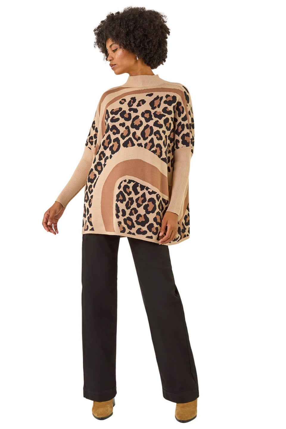 Roman Tan Abstract Leopard Knit Jumper