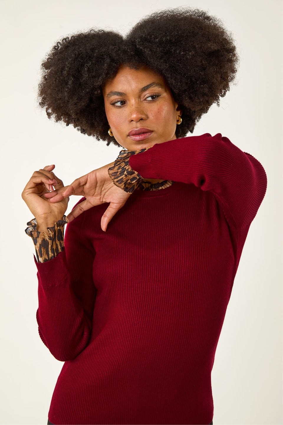 Roman Red Leopard Ruffle Trim Jumper