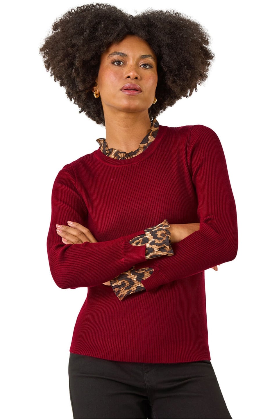 Roman Red Leopard Ruffle Trim Jumper