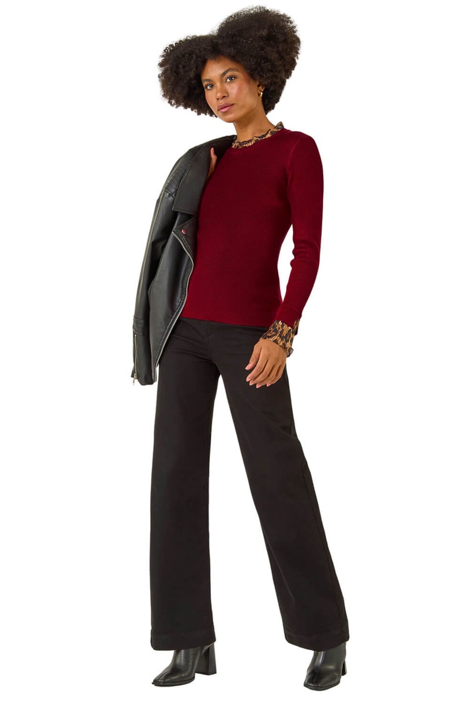 Roman Red Leopard Ruffle Trim Jumper